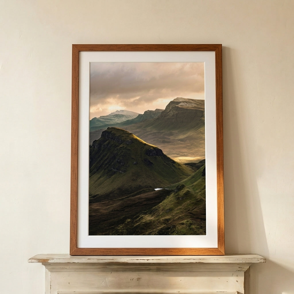 Classic Framed Print in extra-large size, walnut brown wood frame