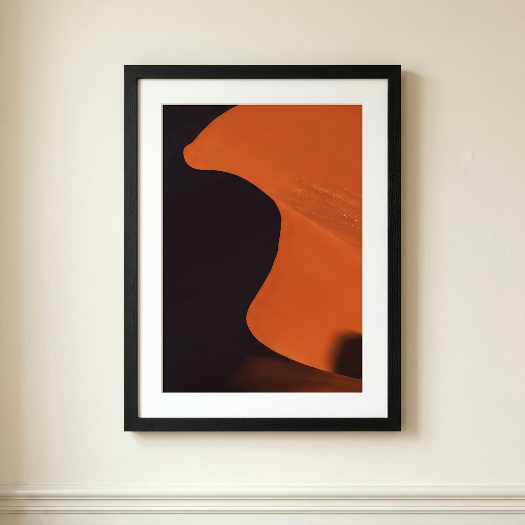 Edition Framed Print of red sand dune at sunrise.