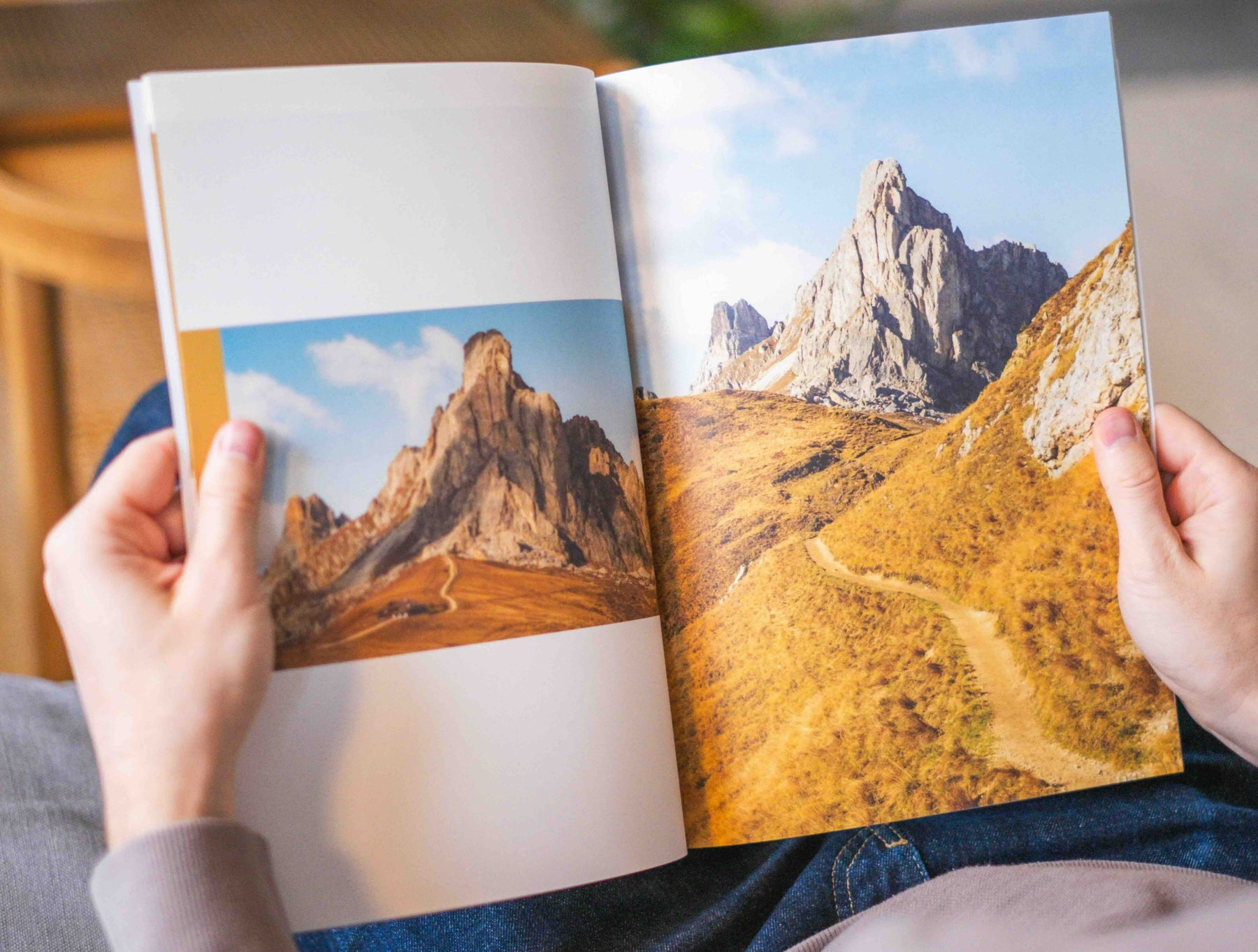 Open premium hardcover showing glossy paper
